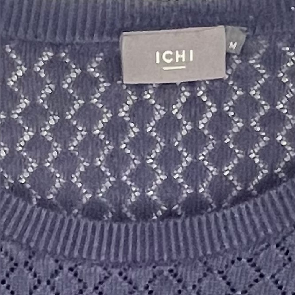 ICHI Ally LS Navy Blue Pointelle Knit Sweater - Size Medium - Picture 7 of 10